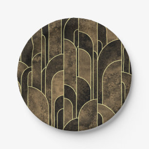 Rich Brown and Gold Art Deco Pattern Paper Plates