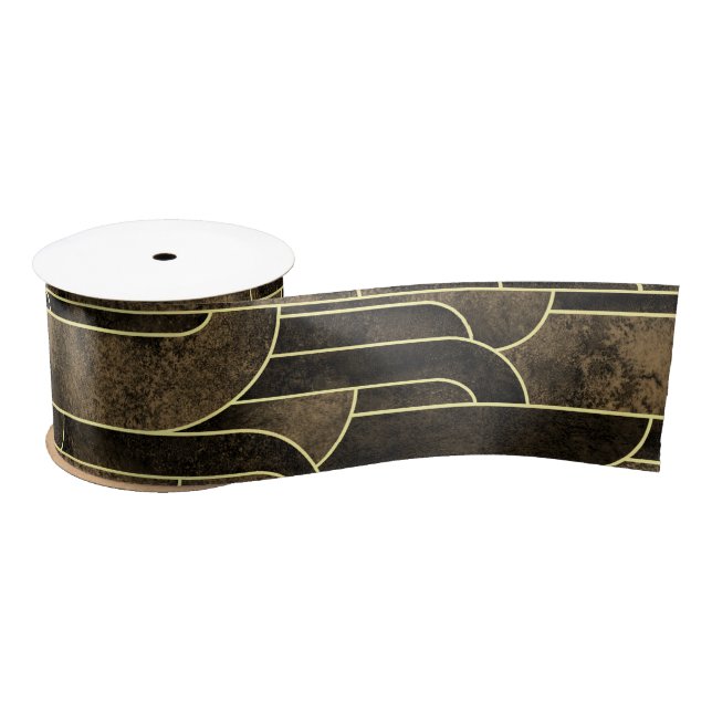 Rich Brown and Gold Art Deco Pattern Satin Ribbon (Spool)