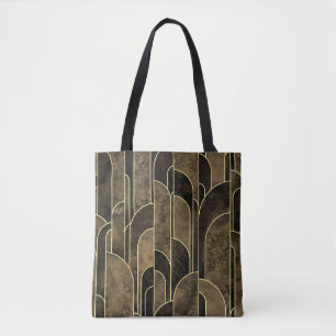 Rich Brown and Gold Art Deco Pattern Tote Bag