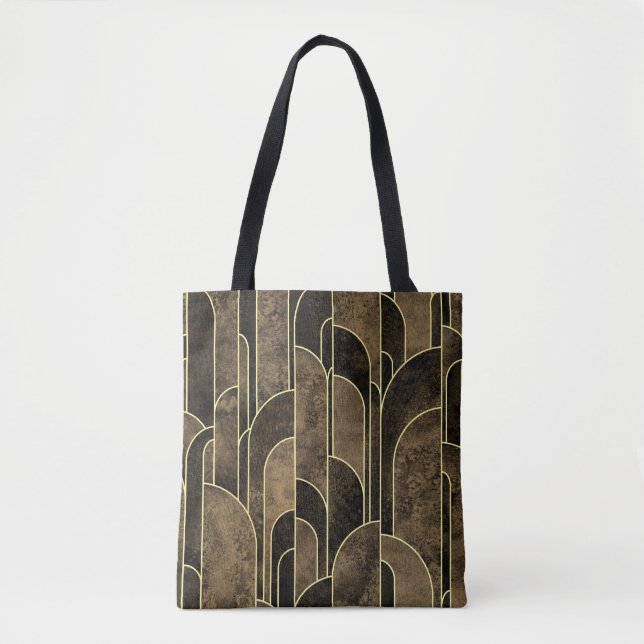 Rich Brown and Gold Art Deco Pattern Tote Bag (Front)