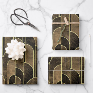 Rich Brown and Gold Art Deco Pattern Wrapping Paper Sheets