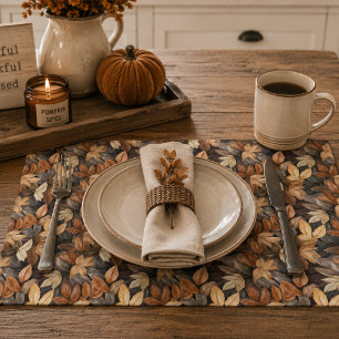 Rich Brown Beige Autumn Leaves Rustic Farmhouse Cloth Placemat