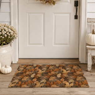 Rich Brown Beige Autumn Leaves Rustic Farmhouse Fiber Doormat
