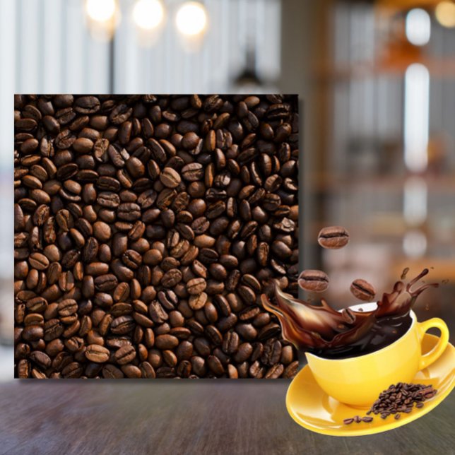 Rich Brown Coffee Beans Pattern Café/Coffee Bar Ceramic Tile (Wake up your café or coffee bar with this stylish coffee beans pattern ceramic tile!)