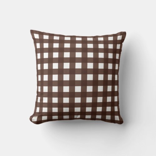 Rich Brown Gingham Check Throw Pillow