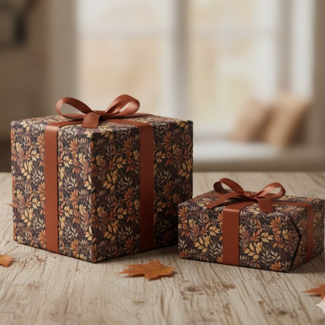 Rich Brown Golden Rustic Burnt Orange Fall Leaf Wrapping Paper (Creator Uploaded)