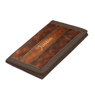 Rich Brown Leather Look Trifold Design Tri-fold Wallet
