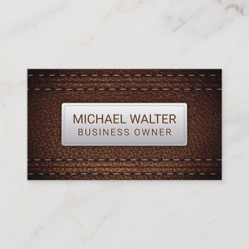 Rich Brown Leather Stitched Business Card