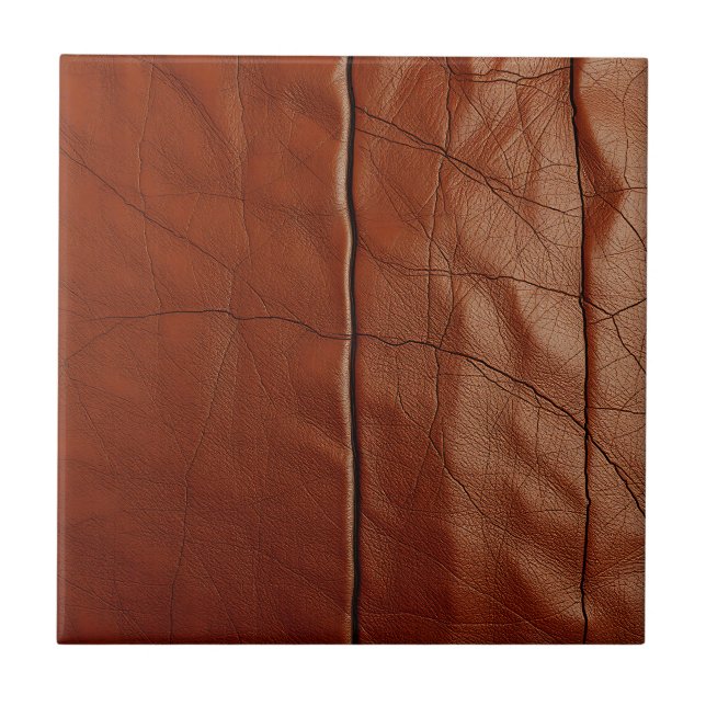 Rich Brown Leather Texture Pattern Ceramic Tile (Front)