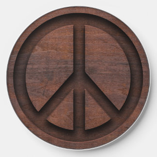 Rich Brown Wood Carved Peace Sign Wireless Charger