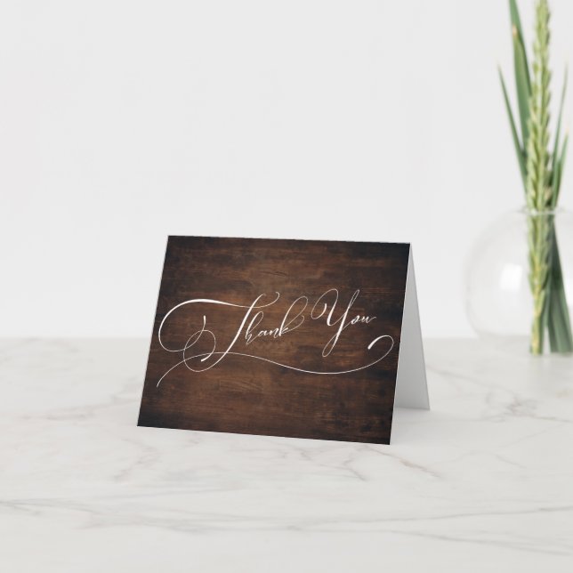 Rich Brown Wood Modern Elegant Typography Thank You Card (Front)