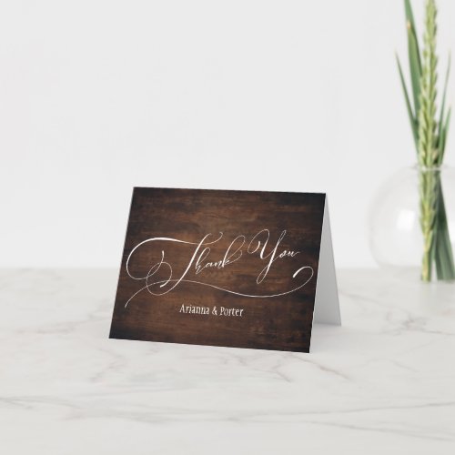 Rich Brown Wood Modern Elegant Typography Thank You Card