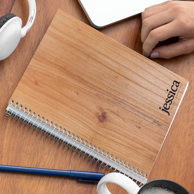 Rich Brown Wood Veneer Rounded Modern Typography Notebook (Creator Uploaded)