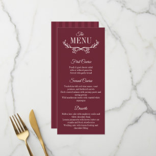 Rich Burgundy Alabaster Text Greenery Wedding Menu
