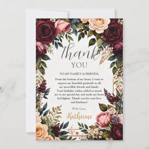 Rich Burgundy and Blush Vintage Floral Birthday