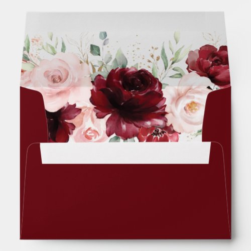 Rich Burgundy Blush Floral 5x7 Card Wedding A7  Envelope
