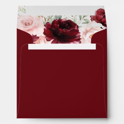 Rich Burgundy Blush Floral Square Round Cards Envelope