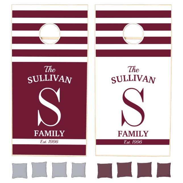 Rich Burgundy Family Name/Monogram Cornhole Set (Set)
