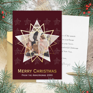 Rich Burgundy Geometric Star Gold Christmas Foil Holiday Card