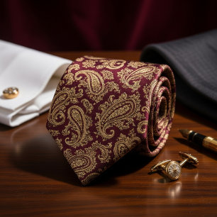Rich Burgundy & Gold Paisley Neck Tie