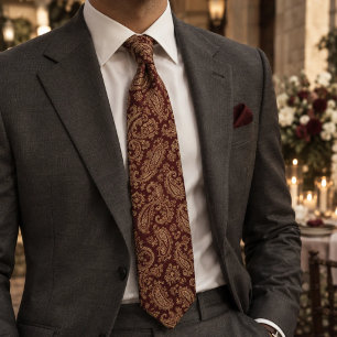 Rich Burgundy & Gold Paisley Neck Tie