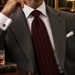 Rich Burgundy Herringbone Heritage Stripe Neck Tie