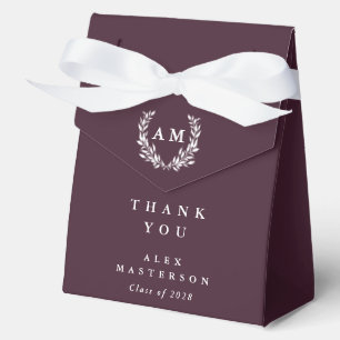 Rich Burgundy Monogram Laurel Wreath Graduation Favor Boxes