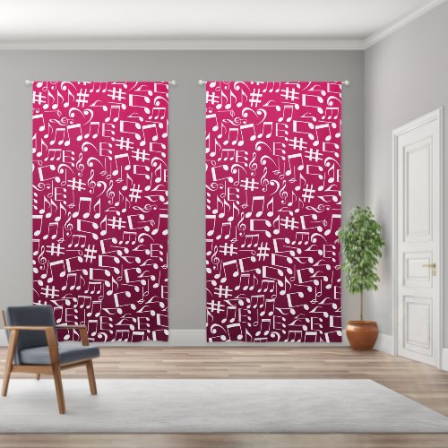 Rich Burgundy Red Purple w Dancing Music Notes Blackout Curtains