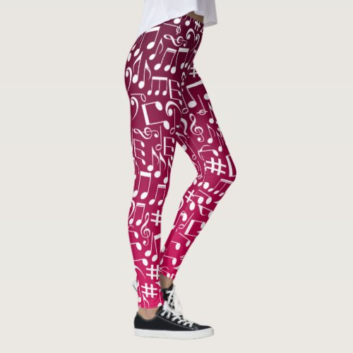 Rich Burgundy Red Purple w Dancing Music Notes Leggings