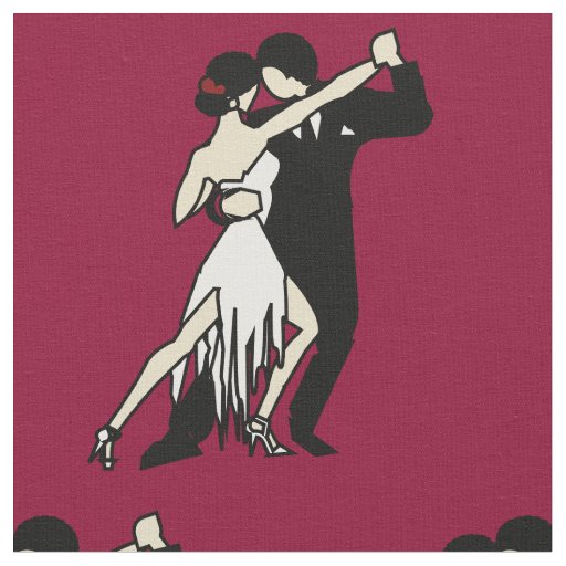 Rich Burgundy Retro Tango Dancers Fabric