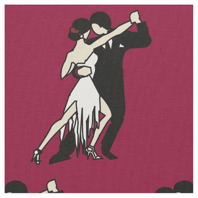 Rich Burgundy Retro Tango Dancers Fabric (Close Up)
