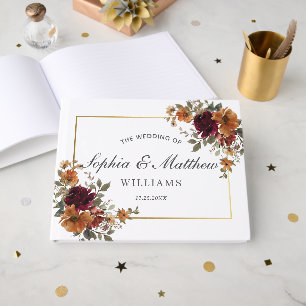 Rich Burgundy Rust Burnt Orange Floral Wedding Guest Book