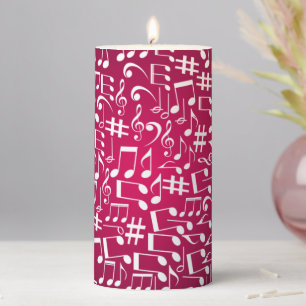 Rich Burgundy Wine w Dancing Music Notes Pillar Candle