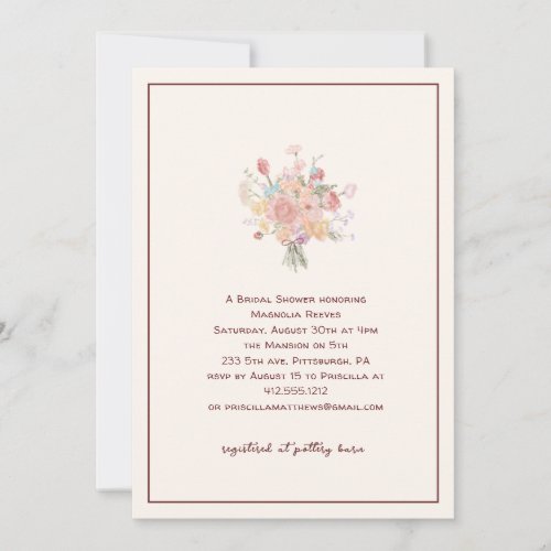 Rich Burguny Minimalist Elegant Bridal Shower Invitation