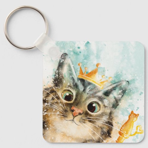 Rich cat with crown and skepter keychain