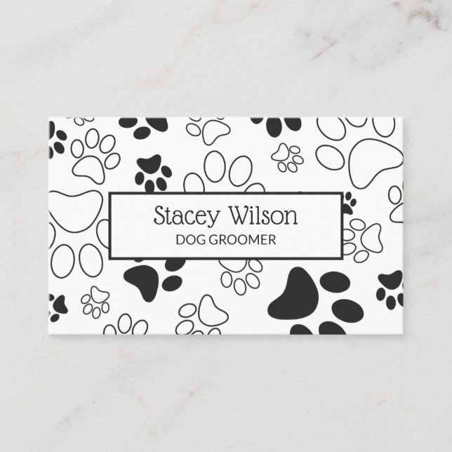 Rich Charcoal Paw Print Dog Walker | Pet Sitter Business Card (Front)