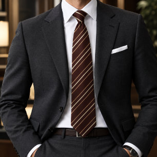 Rich Chocolate Brown & Beige Multi-Stripe Neck Tie