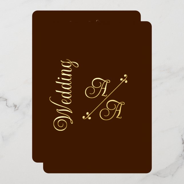 Rich Chocolate Brown Solid Color Gold Foil  Invitation (Front/Back)