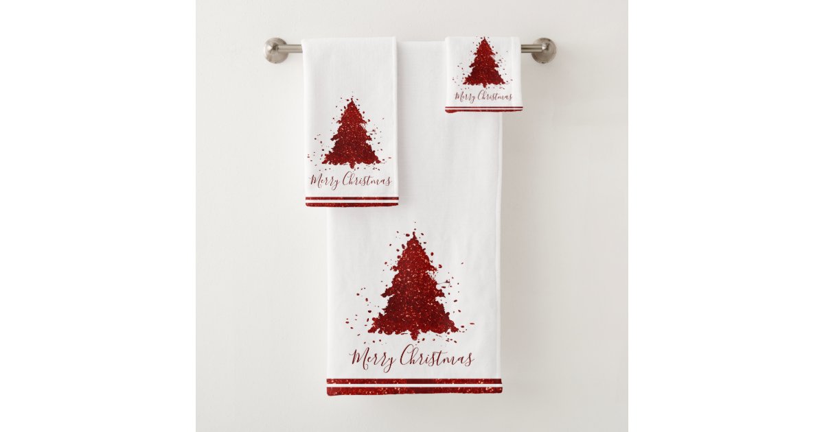 Rich Christmas Trees | Luxurious Holiday Red Bath Towel Set | Zazzle