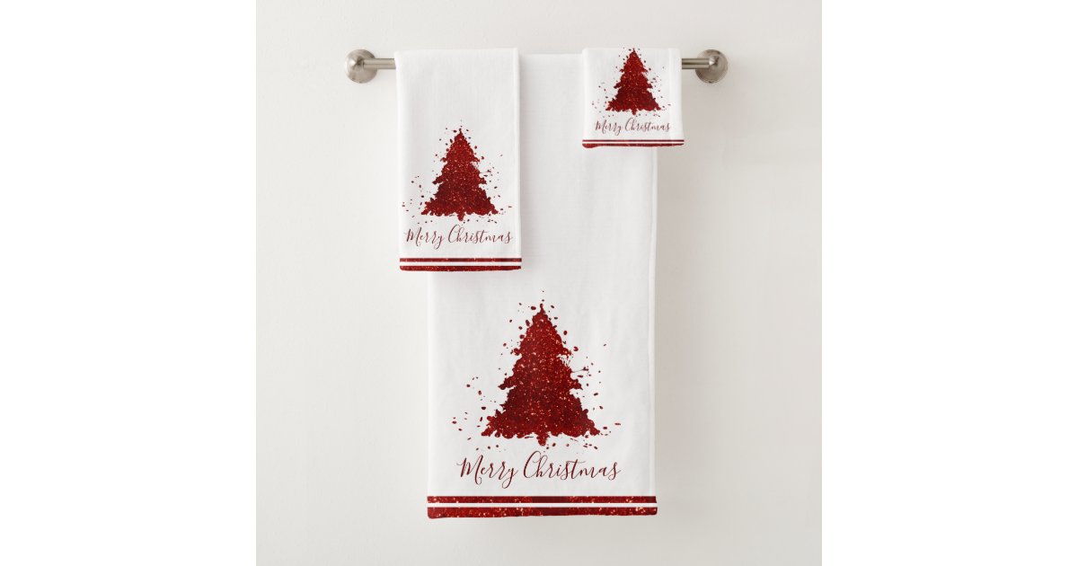 Rich Christmas Trees Luxurious Holiday Red Bath Towel Set Zazzle