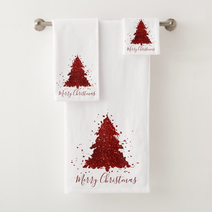 Rich Christmas Trees | Luxurious Holiday Red Bath Towel Set | Zazzle.com