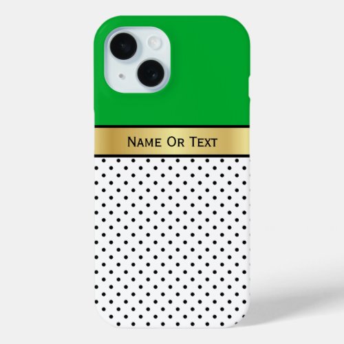 Rich Classic Green Color White  Black Polka Dots iPhone 15 Case