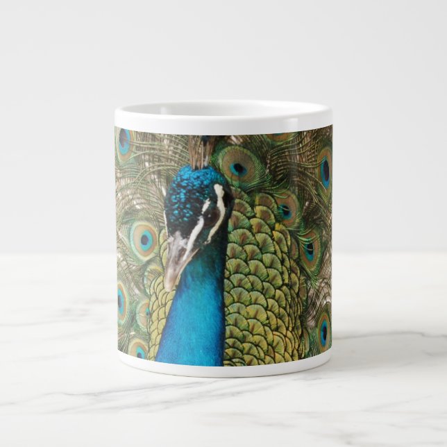 Rich Color Photo of Peacock Bird Large Coffee Mug (Front)