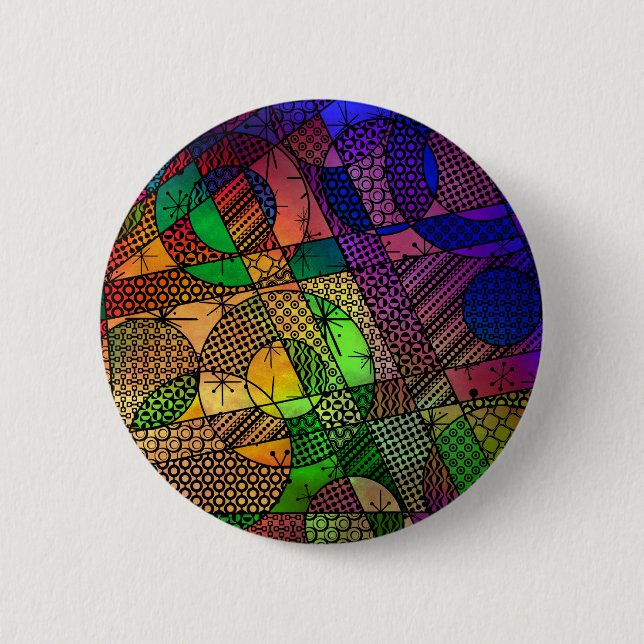 Rich Colorful, Textured Geometric Abstract Pinback Button (Front)