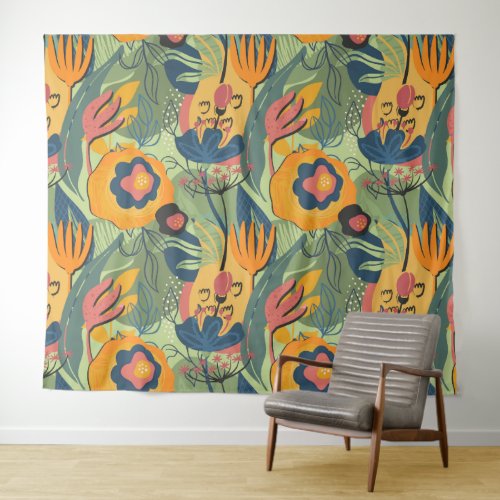 Rich colors exotic flowers seamless pattern tapestry