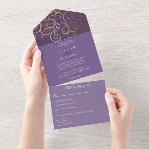 Rich Colors with Gold Wedding All In One Invitation