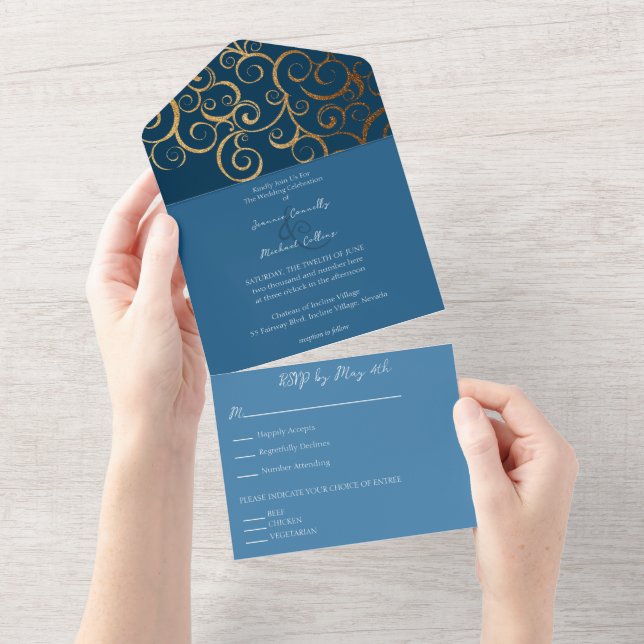 Rich Colors with Gold Wedding All In One Invitation (Tearaway)