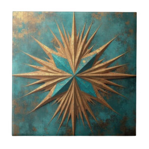 Rich Copper Metallic gold geometric starburst Ceramic Tile