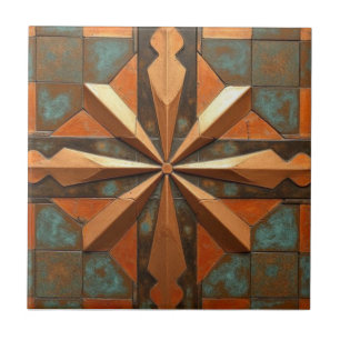 Rich Copper Metallic gold geometric starburst Ceramic Tile