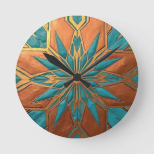 Rich Copper Metallic gold geometric starburst Round Clock